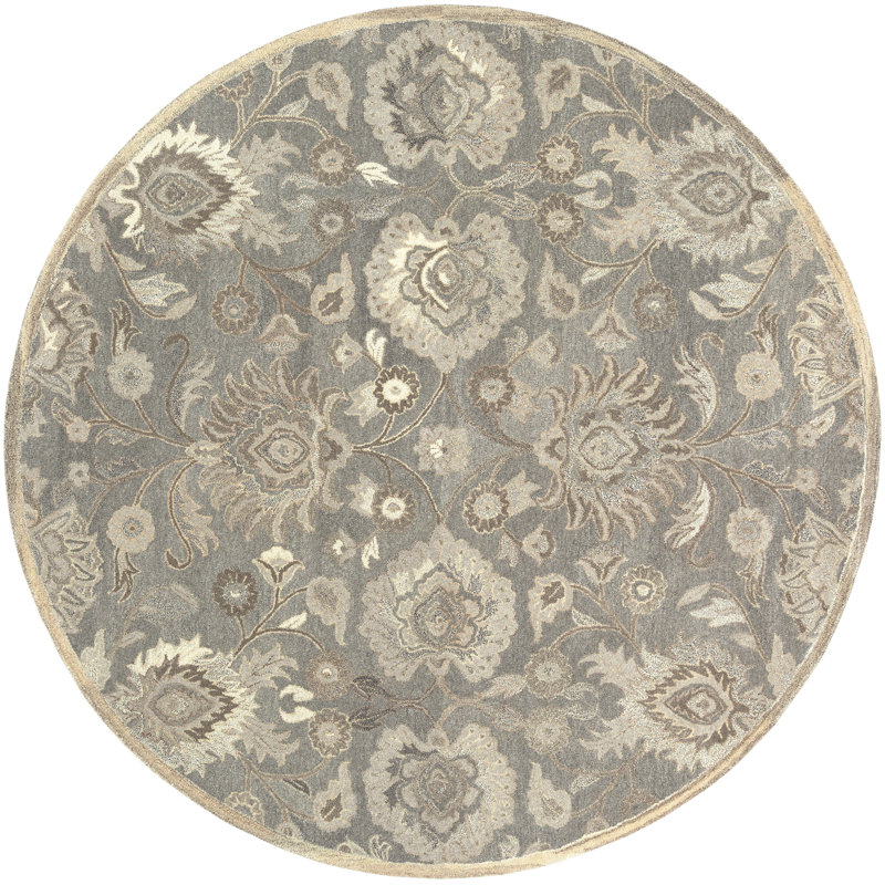 Tapis taupe / chameau / gris en laine touffeté à la main Applegate, Rond 9 pi 9 po