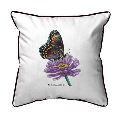 Garden Red Spotted Purple Butterfly Indoor / Outdoor Pillow by Betsy Drake Interiors