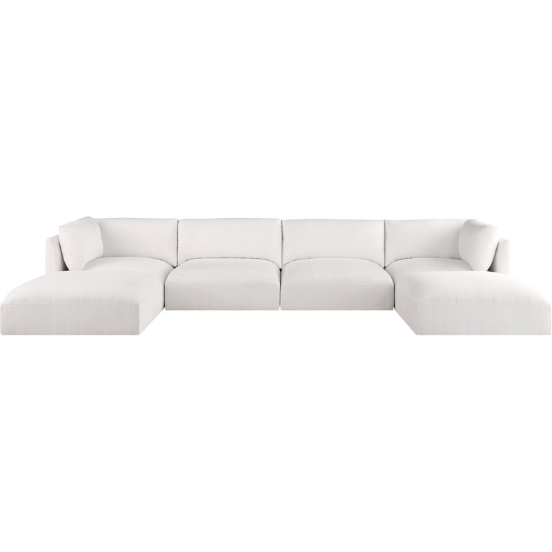 Ivalina Upholstered U-Shaped Sectional Reversible, Cream Polyester Fabric