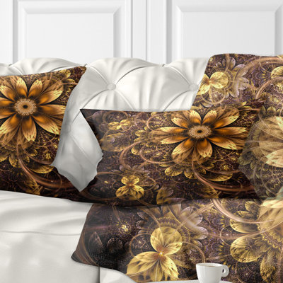 Coussin Fractal - fleur jaune foncé - imprimé floral