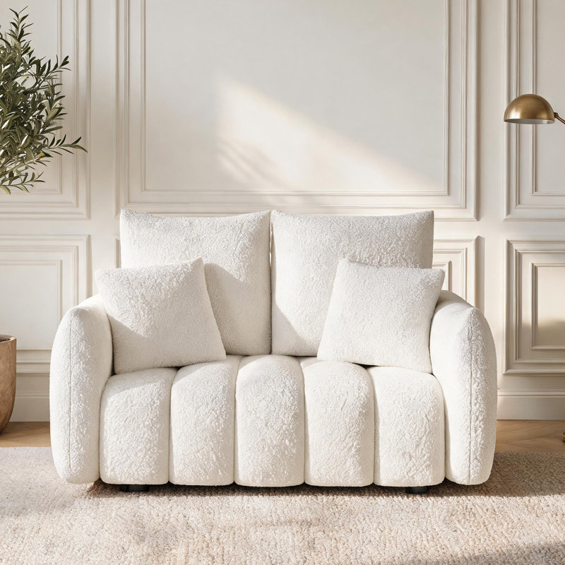 58''  Teddy Fabric Upholstered Loveseat, Beige White