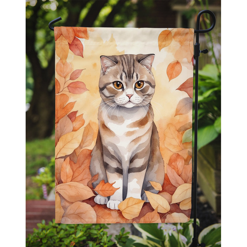 Chat en feuilles d'automne drapeau de jardin, Scottish Fold