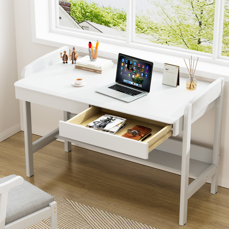 Bureau en bois massif avec tiroirs, bureau manuel à hauteur réglable avec trou pour câbles, H 31,7 po x l 40,5 po x P 23,6 po