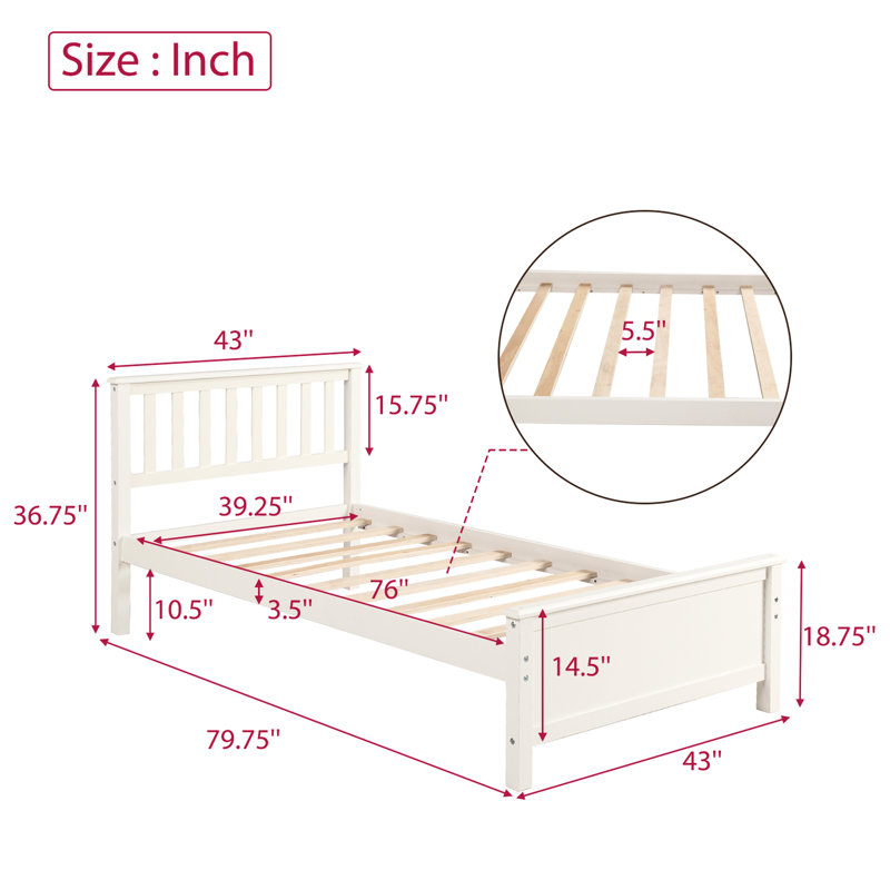 Lit plateforme simple en bois massif et durable avec tête de lit