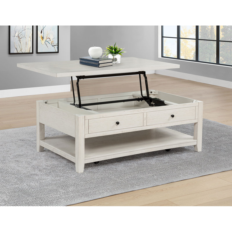 Payne 48-inch Mobile Lift Top Coffee Table Distressed White, White