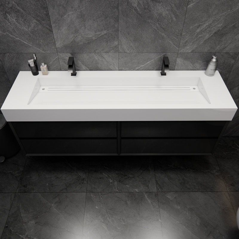 Albizu 71 " W Wall Mounted 2 Double With Acrylic Top, Black