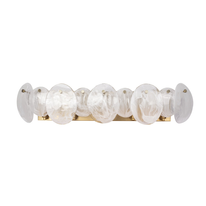 Lily - Bathroom Vanity - Brushed Brass Finish - Wispy White Murano Style Glass Shade, 5 Lights, 7.67" H x 34.64" W x 7.28" D
