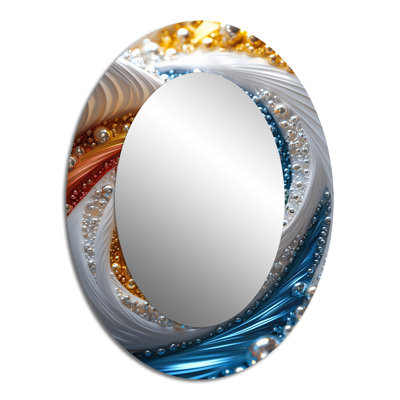 Yellow And Blue Fractal Kaleidoscope Dreams V - Abstract Oval Decorative Mirror On Metal