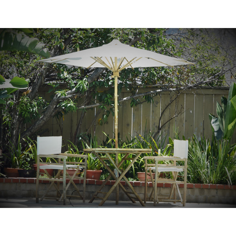 Ensemble bistro 3 pièces avec parasol Sinta, blanc