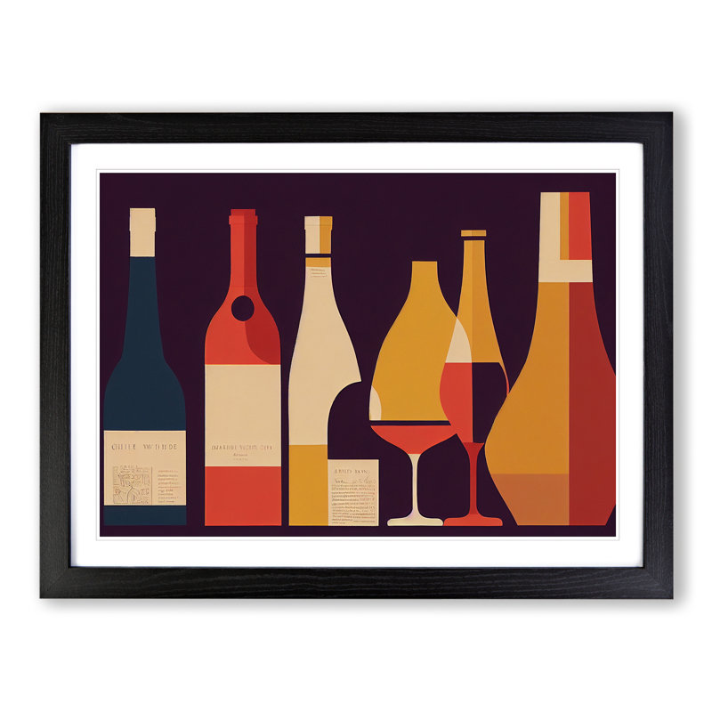 Retro Wine Bottle Vol.2 - Single Picture Frame Painting, Black Framed, 25cm H x 34cm W x 2cm D