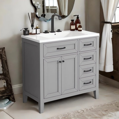 Asherah 36'' Free Standing Bathroom Vanity Cabinet with Ceramic Top -  Wildon HomeÂ®, A45DD0B0FFA34FDB925DF2B1BED1D70F