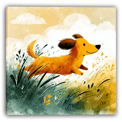 Meadow Dash Dachshund Wrapped Canvas Wall Art