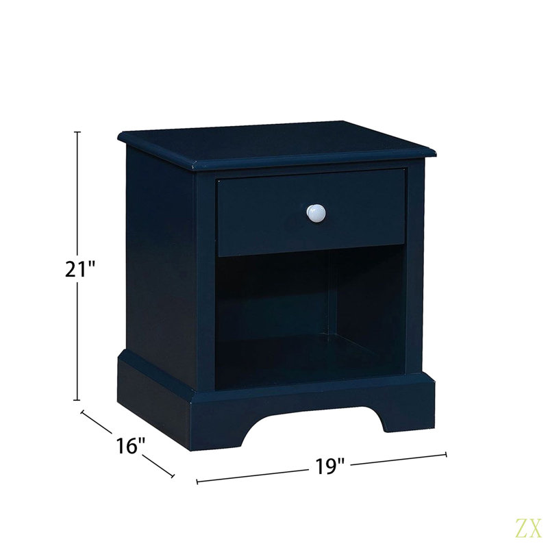 Table de chevet en bois avec tablette inférieure, Bleu