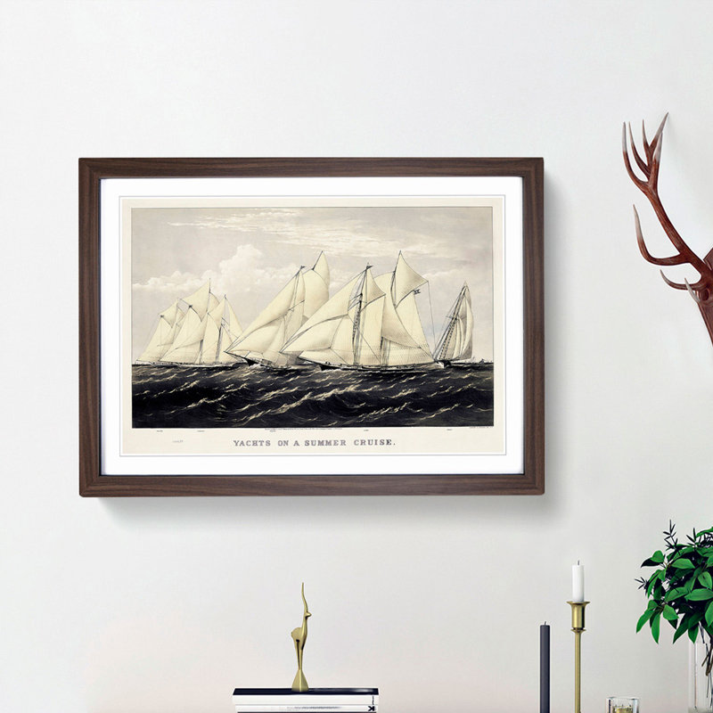 Yachts on a Summer Cruise - Picture Frame Painting Print, Walnut Framed, 27cm H x 36cm W x 2cm D
