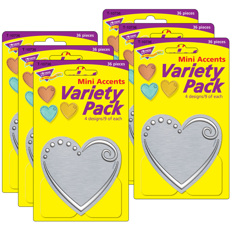 TREND I ♥ Metal Hearts Mini Accents Variety Pack, 36 Per Pack, 6 Packs