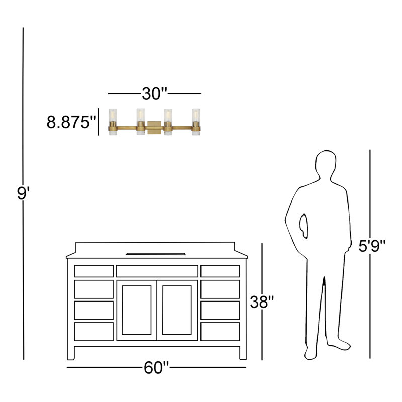4 - Light Dimmable Vanity Light, Burnished Brass