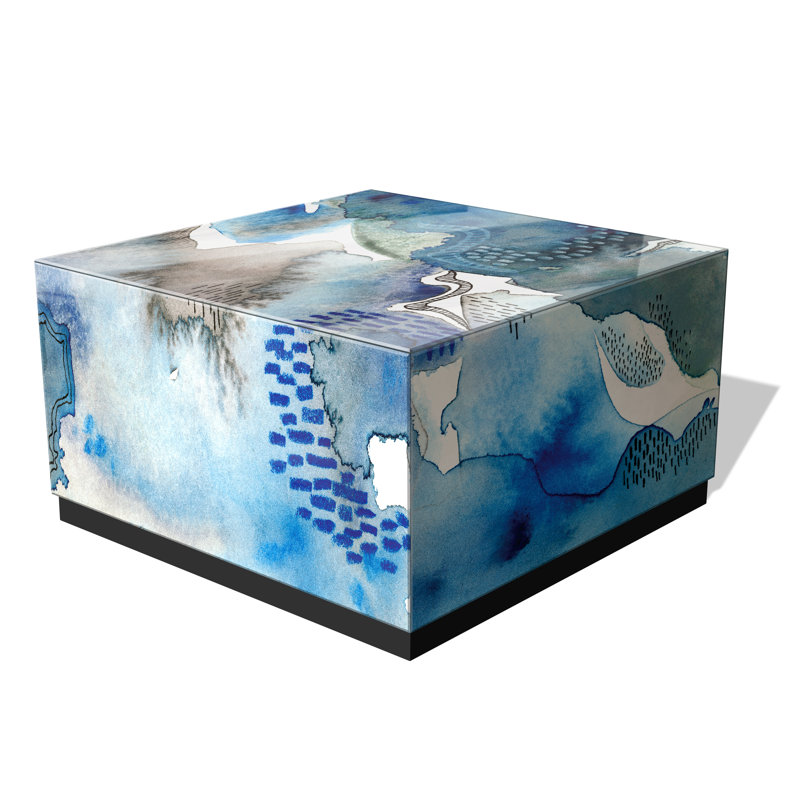 Subtle Blues Beveled Art Glass Coffee Table