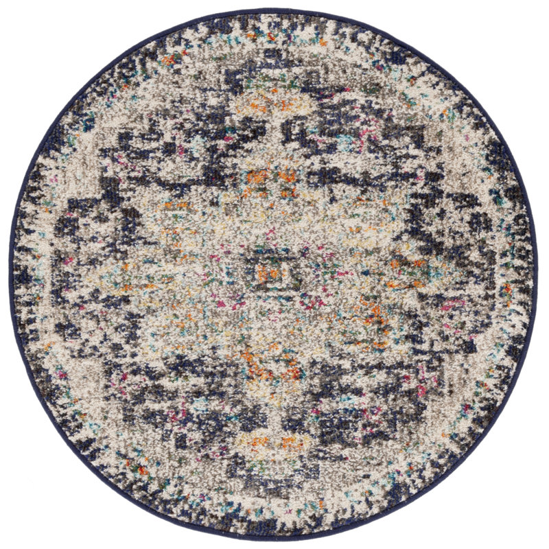 Felty Oriental Black/Gold Area Rug, Round 3'