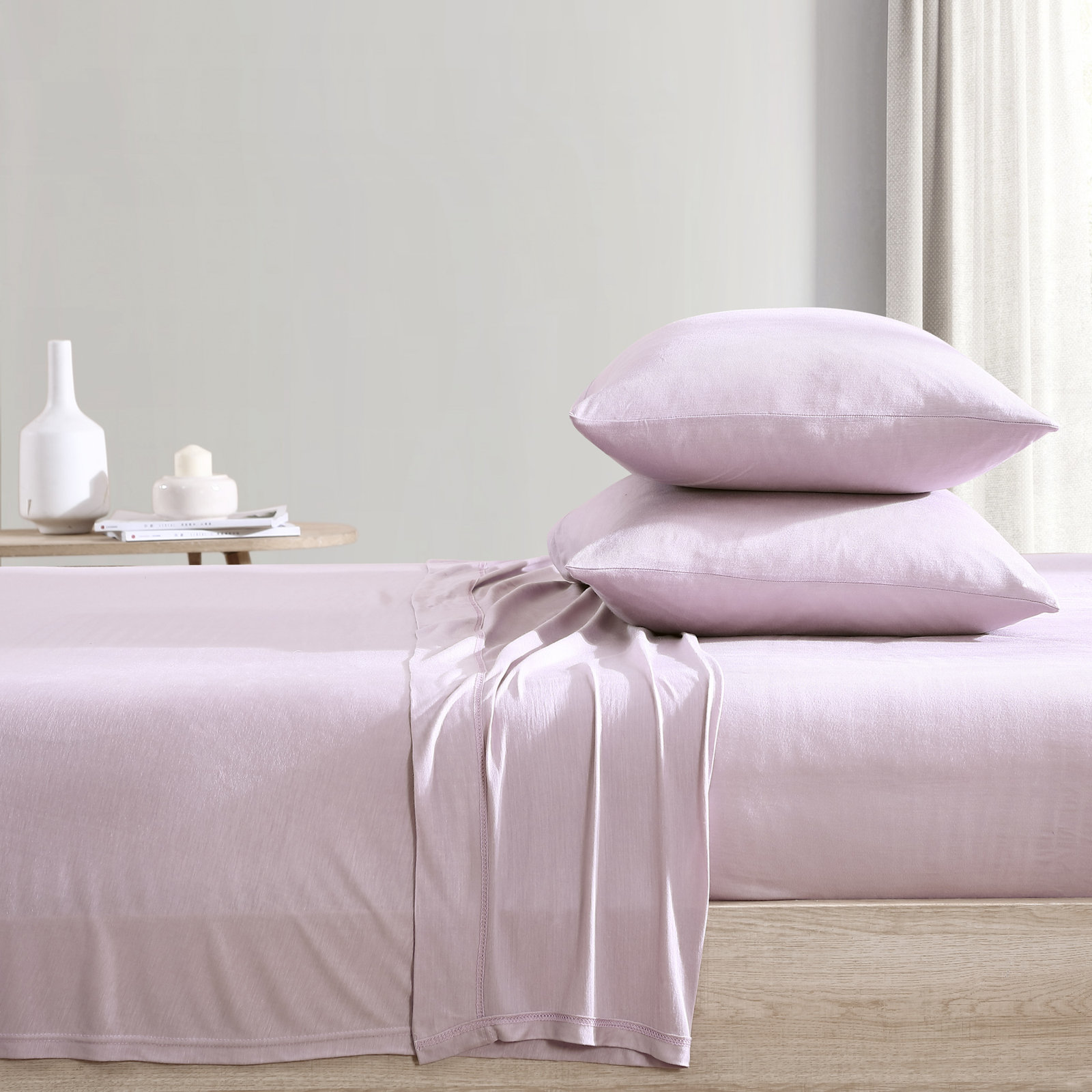 Fransen Sheet Set, Queen Sheet Set with 2 Pillowcases, Lilac