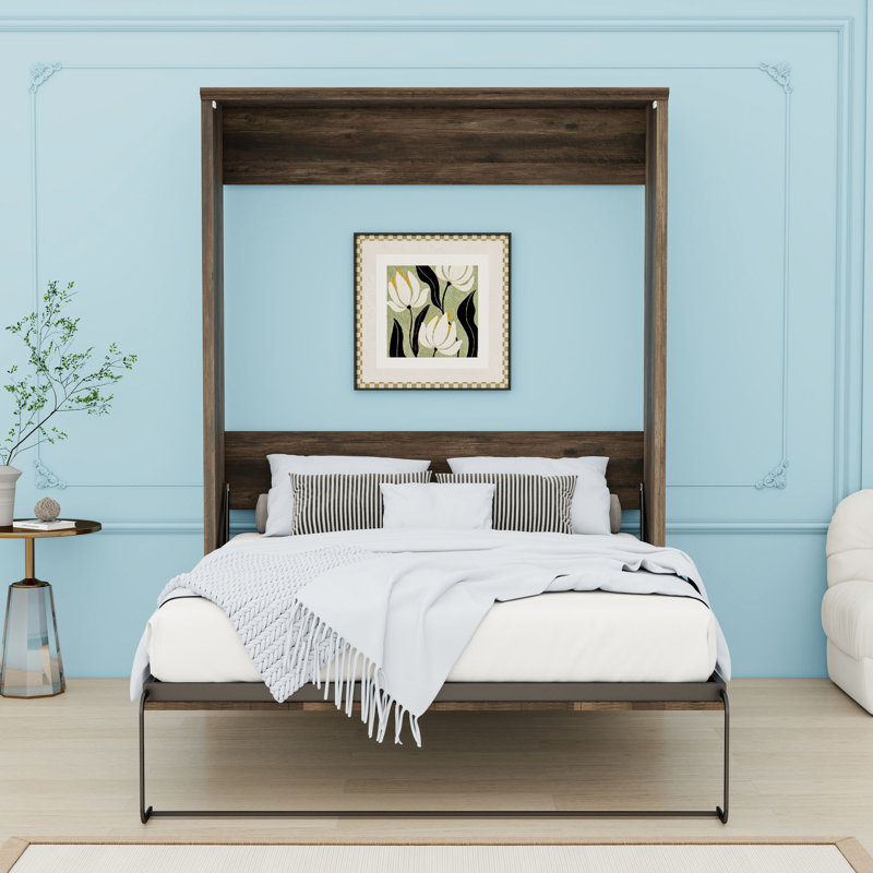 Grand lit escamotable en bois, Brun