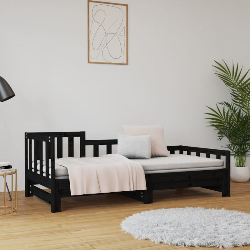 Farlough Solid Wood Daybed with Trundle, Single (3'), black