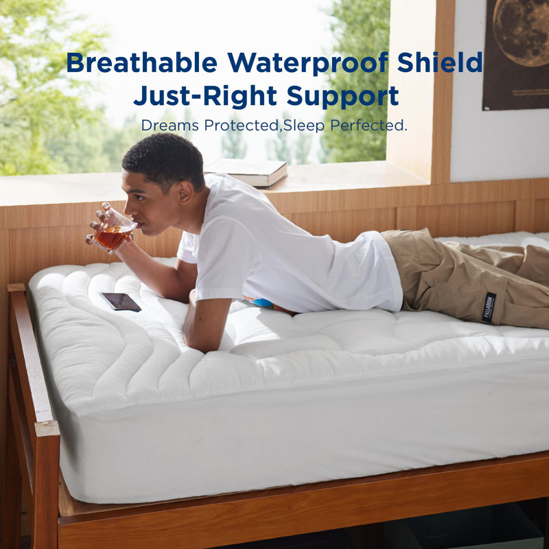 Surmatelas imperméable et matelassé, Blanc, Simple TG
