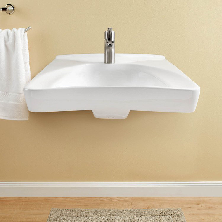 Commercial Vitreous China U-Shaped Bathroom Sink, Cotton, 11" Centers, Bone