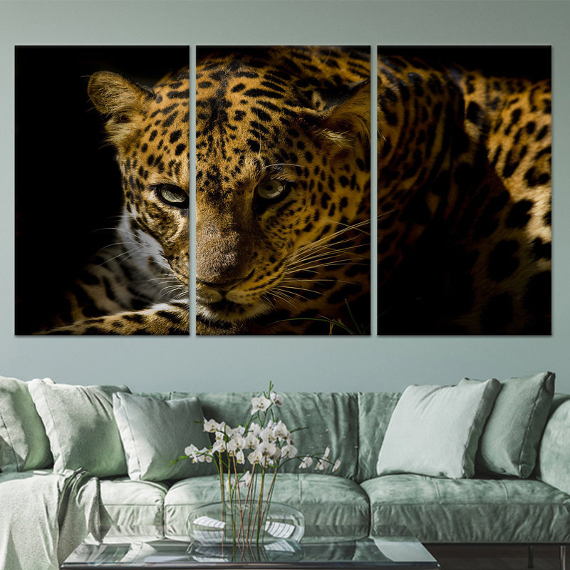 Reproduction d'art léopard sauvage: décor animal élégant et moderne, 23,6 po H x 47,2 po l