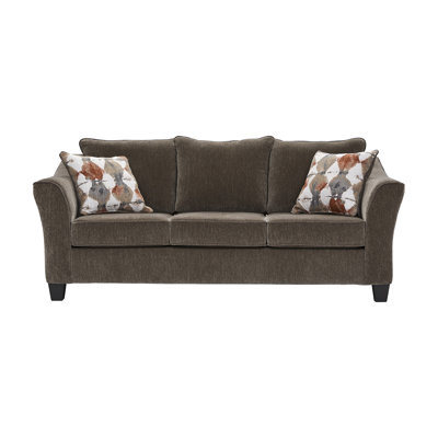 90" Flared Arm Upholstered Sofa with Toss Pillows - Cashmere Chestnut