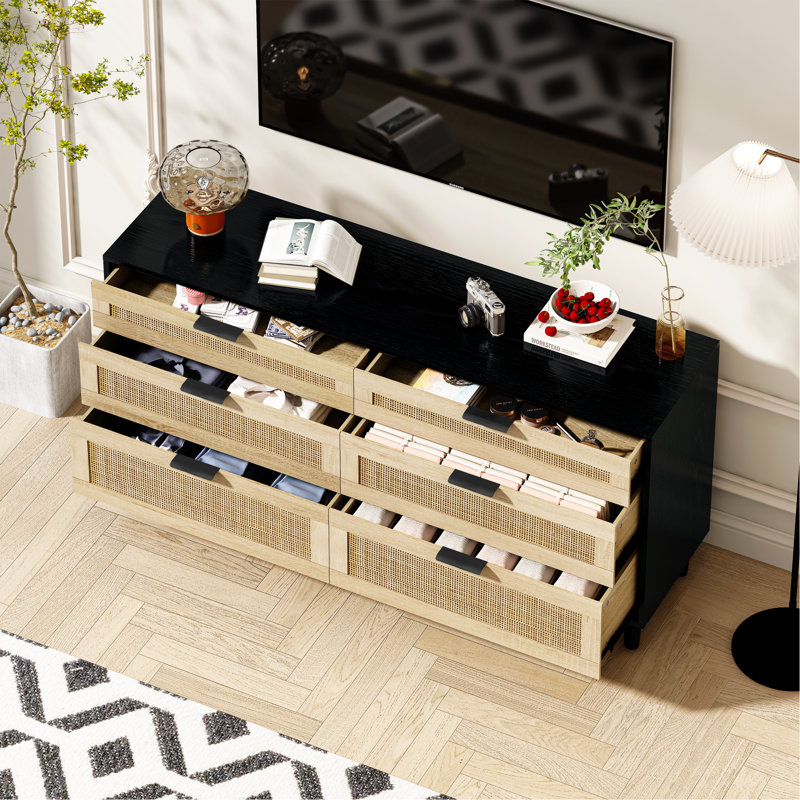Storage Cabinet, 29.53" H x 59.06" W x 15.75" D, Black/Natural