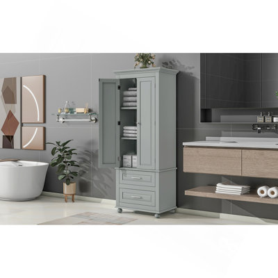Tall Storage Cabinet with Two Drawers and Two Doors - Grey
