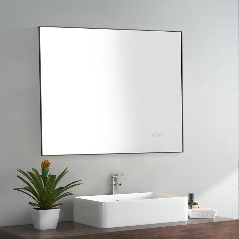 Backlit Led Bathroom Mirror, Frame, Anti-fog Wall-mounted Bathroom Mirror, 3-color Light, Waterproof Dimmable Led Bathroom Mirror With Memory Function, Touch Buttons