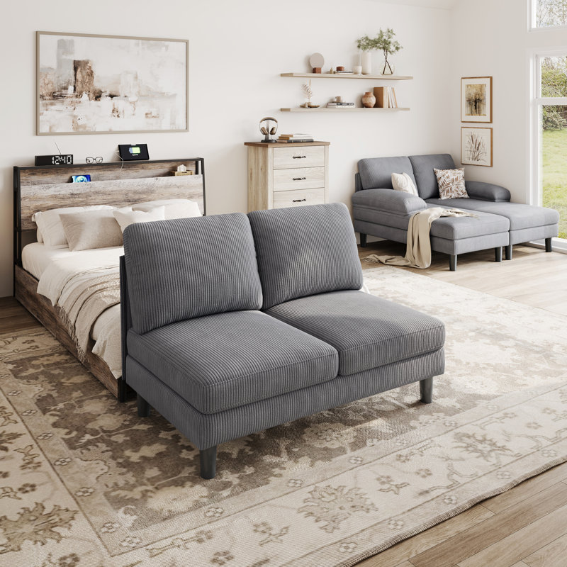 Trego 105'' Upholstered U-Shaped Symmetrical Sectional , Lena Gray Corduroy