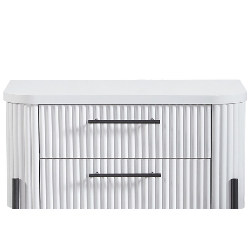 Table de chevet 2 tiroirs - blanc de type C, bois massif +, accent en métal, dessus doublé avec base 2 po, espace de rangement interne en feutre