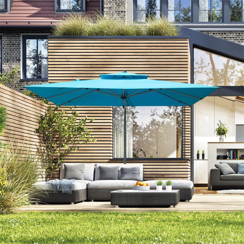 Parasol en porte-à-faux rectangulaire 9 pi x 11 pi avec mât central, bleu lac (base non incluse), Bleu lac