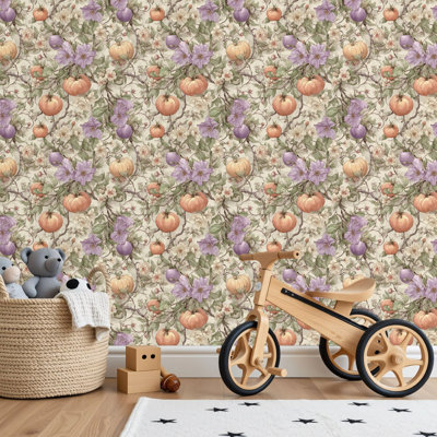 Papier peint adhésif peler et coller en PVC, revêtement mural auto-adhésif amovible avec impression de jardin botanique romantique, fleurs de vignes pastel, imperméable pour la décoration intérieure - Rouleau