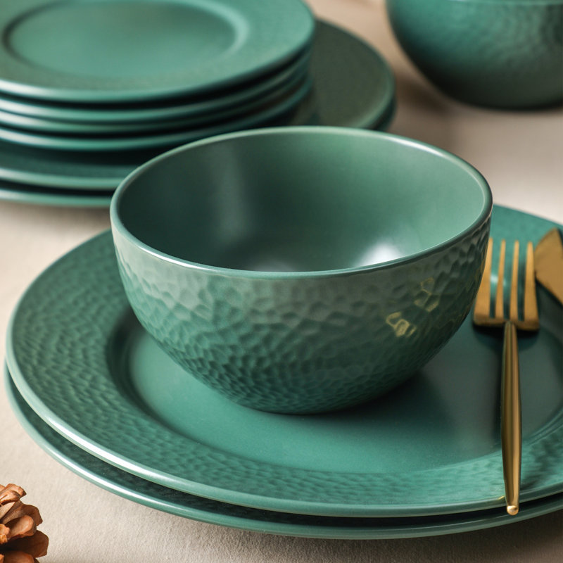 Stone Lain Topaz 12-Piece Dinnerware Set Stoneware, Green