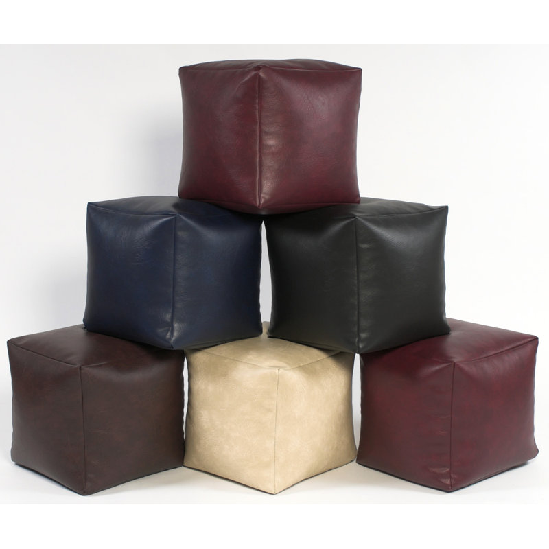 40cm Wide Faux Leather Square Pouffe Ottoman, Black
