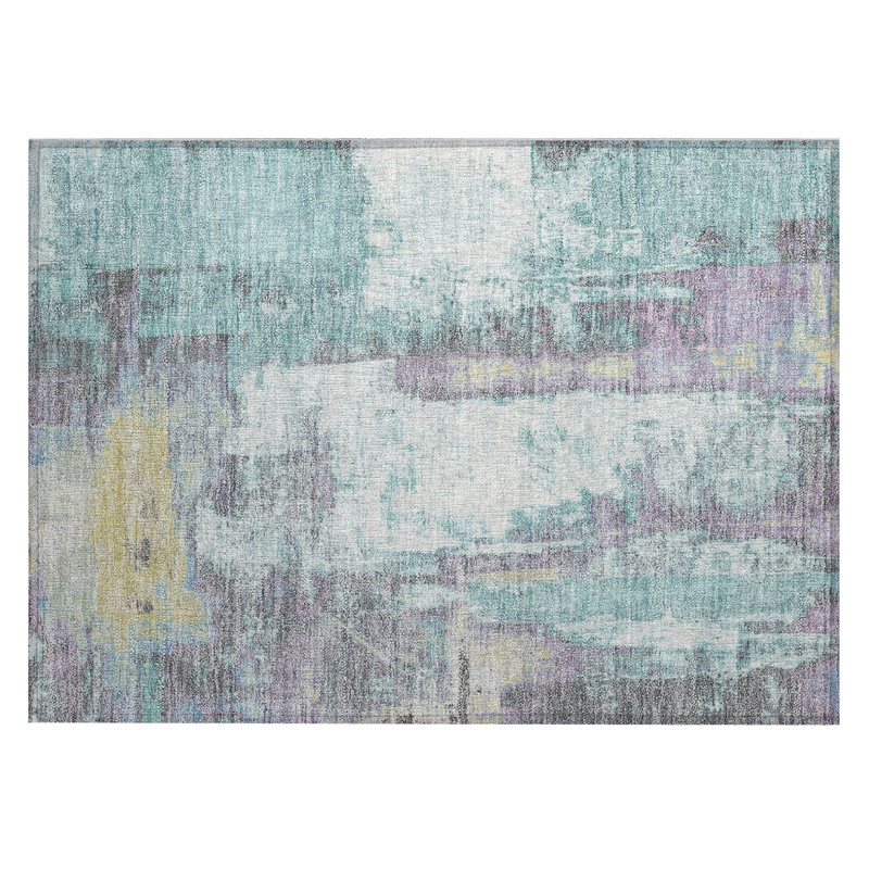 Machine Washable Indoor/Outdoor Xhevrie Teal Rug, Rectangle 1'8" x 2'6"