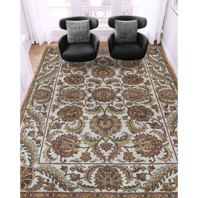 Tapis ivoire et ivoire noué à la main de haute qualité
