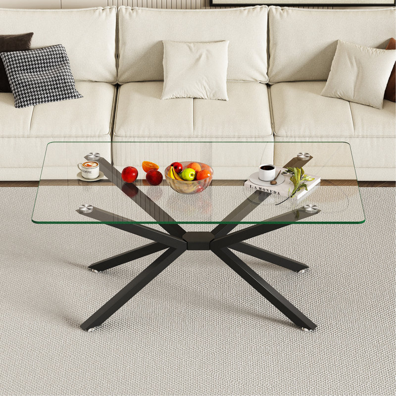 47.24" Rectangular Clear Tempered Glass Dining Table,Stylish Design With Metal Legs, Kitchen Table For Dining Room
