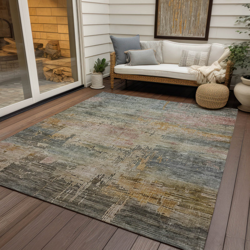 Thornyx Green Washable Indoor-Outdoor Rug - LOOMLAN, 8' x 10'