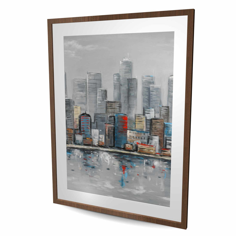 «Abstract City Skyline» - bâtiment bleu avec imprimé mat pour la décoration, Brun