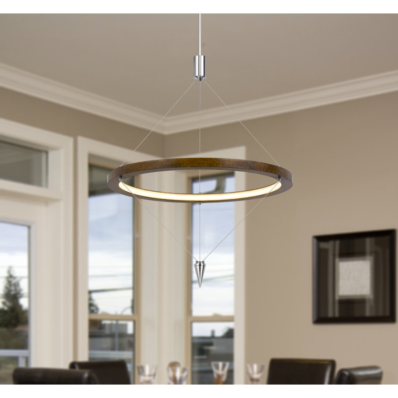 Viterbo 24W Pine Wood Metal Pendant Light with Dimmable Integrated LED, 1920 Lumens 3000K, 10.375W x 22.75H