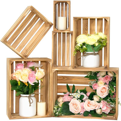 6 Pcs Wooden Crates for Display, Nesting Wood Crate for Storage, Small