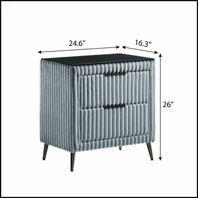 Table de chevet large en velours côtelé avec des tiroirs spacieux, bleu, durable et élégant Mavela