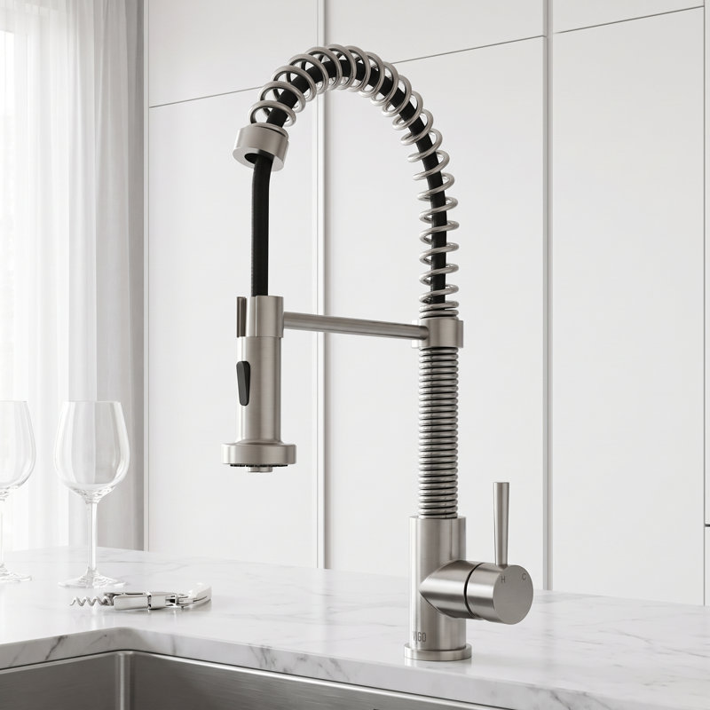 Edison 19" H 1-handle Pull-Down 2-Function Sprayer Kitchen Faucet, Stainless Steel, Without Soap Dispenser