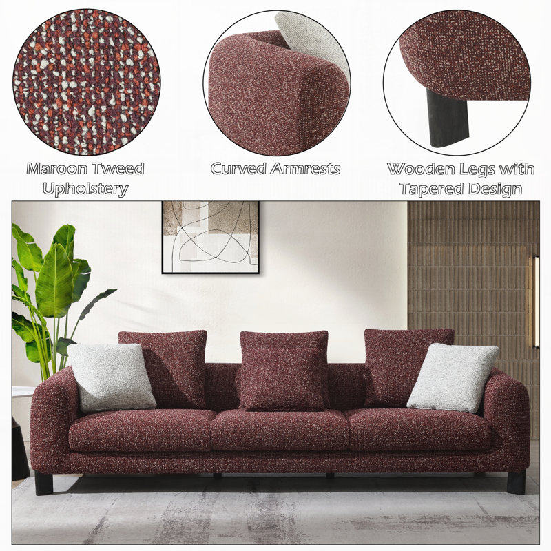 Upholstered Sofa, L 109 po, Burgundy Boucle