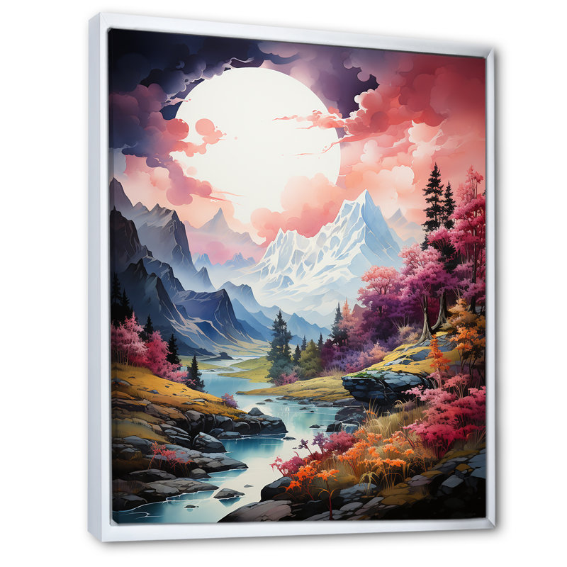 Fantasy Mountain Dreams - Paysage de montagnes, art mural, Cadre flottant blanc, H 20 po x l 12 po x P 1 po