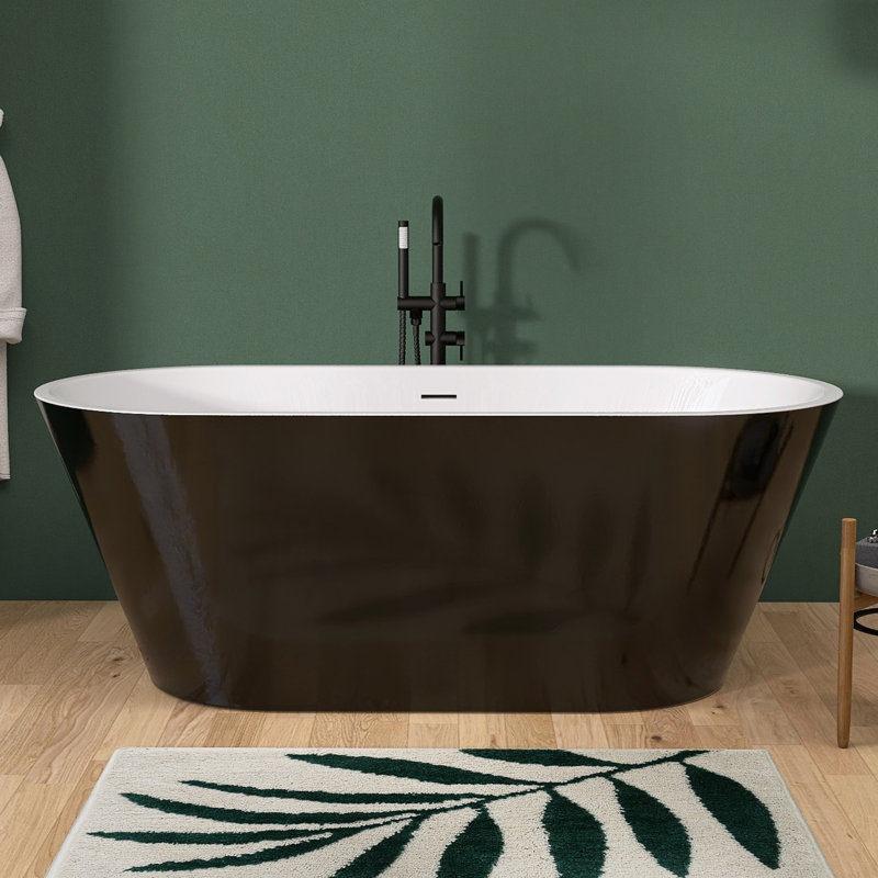 Baignoire de trempage autoportante en acrylique avec drain 55 "x 27" noir mat, Noir / blanc